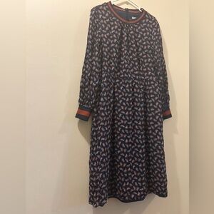 Boden women’s size 12 Navy Patterned Dress - long sleeve - pockets - maxi